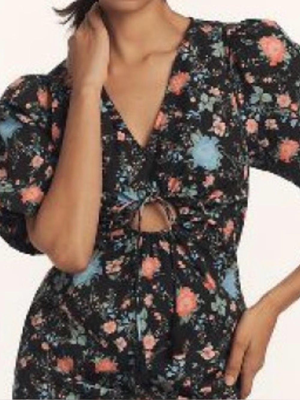 Maeve Black Mini Dress with Coral & Powder Blue Floral Print